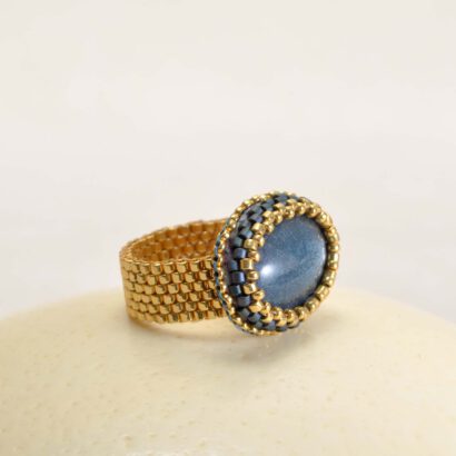 Beaded Ring  - Indigo Gold